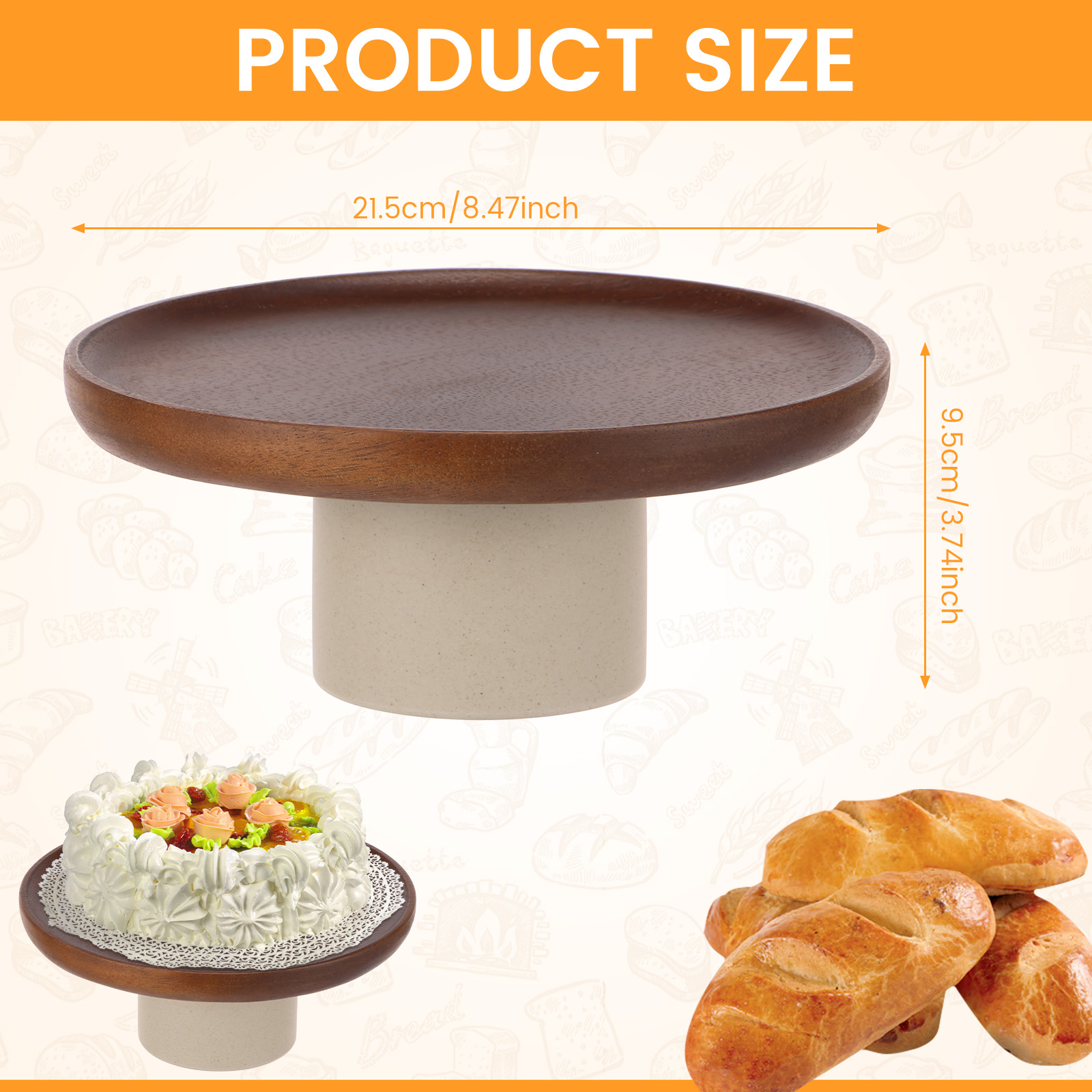 Drewniany stojak na tort w stylu klasyczny, 21,5 cm, na wysokich nóżkach, robić domu, na przyjęcie urodzinowe, dekoracja na ladę kuchenną.