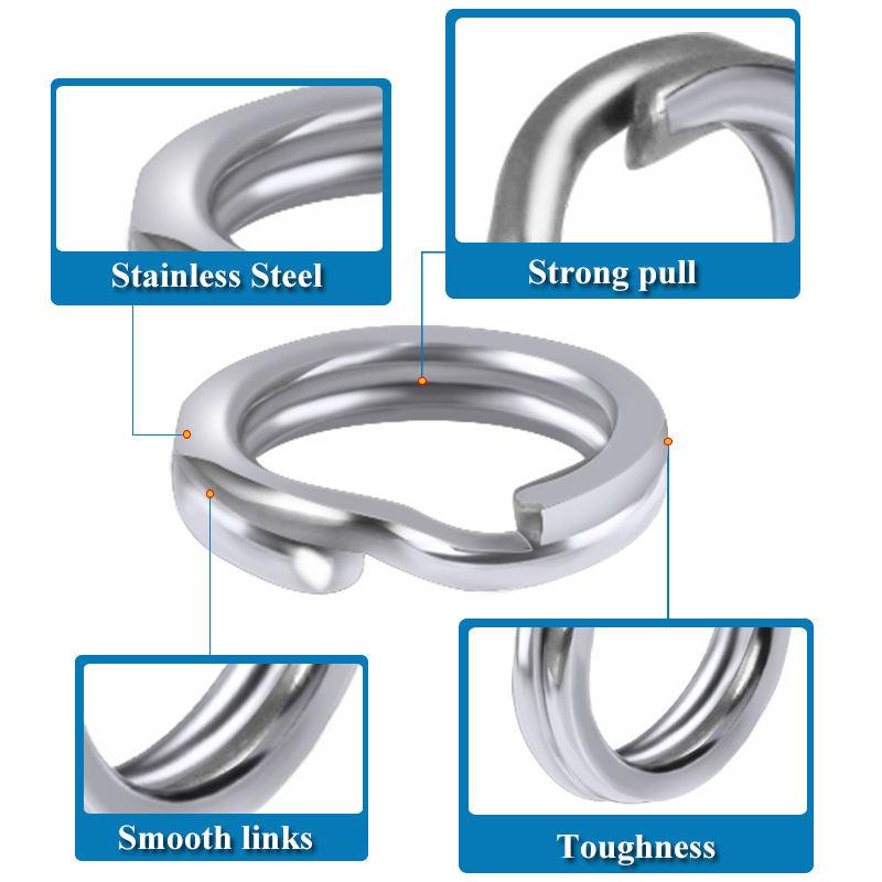 50/100 st fiskeringar i rostfritt stål, delad ring, förstärkt solid ring, dragkoppling, fisketillbehör
