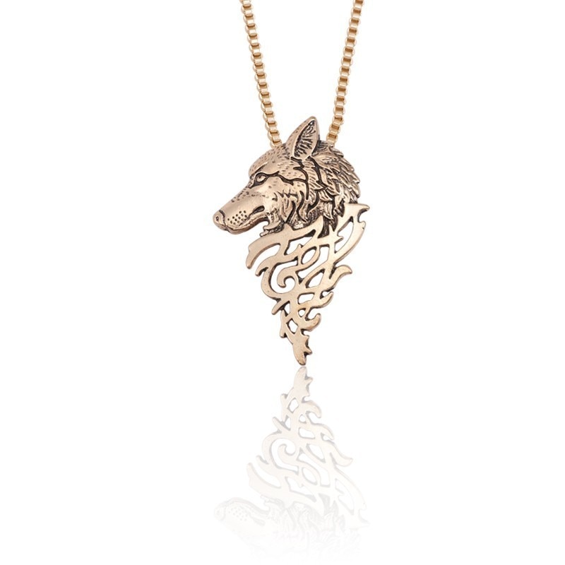 Wolf Head Pendant Necklace Punk Vintage Women Men Gold Corlour Black Metal Animal Jewelry Cool Stuff Men&#39;s Chain: Gold necklace