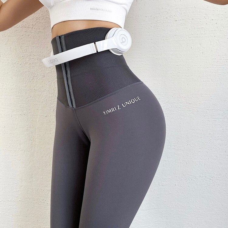 High Waist Body Building Fitness Legging Stretch Tights Body Shaping Trousers Running Leggings Workout Training Pants Firm Thin: Gray / L