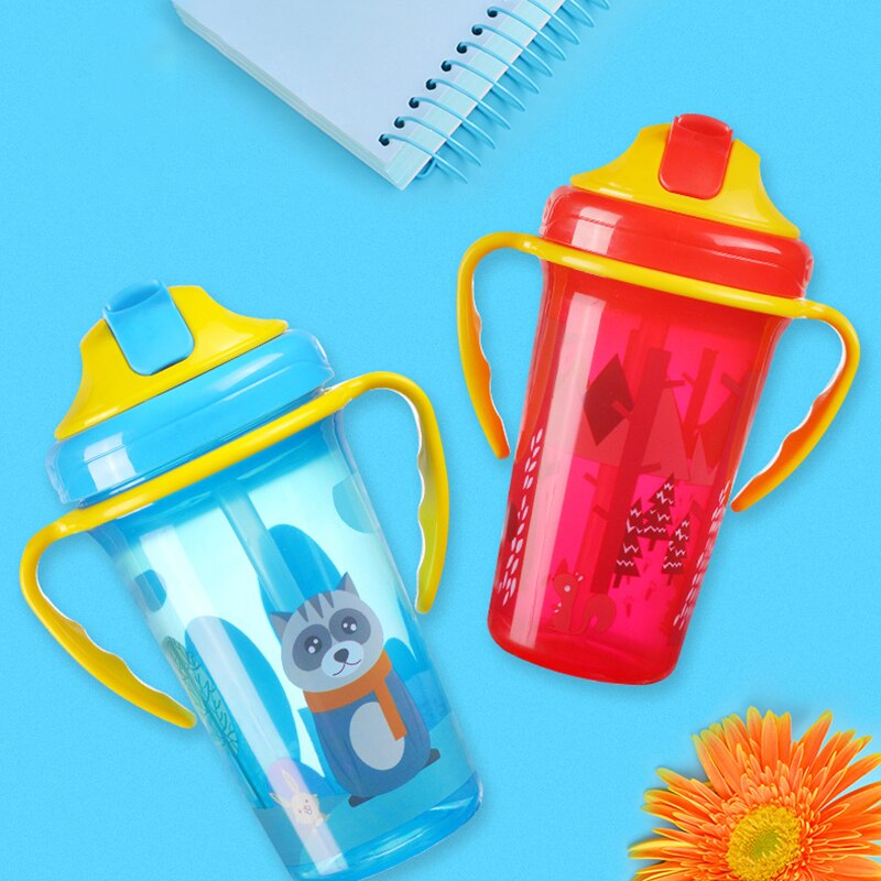 freundlicher Sippy Tasse Baby Trinken Lernen Tassen Mit Griff PP/Silikon Dicht draussen Tragbare Baby Wasser Flaschen Mit Stroh