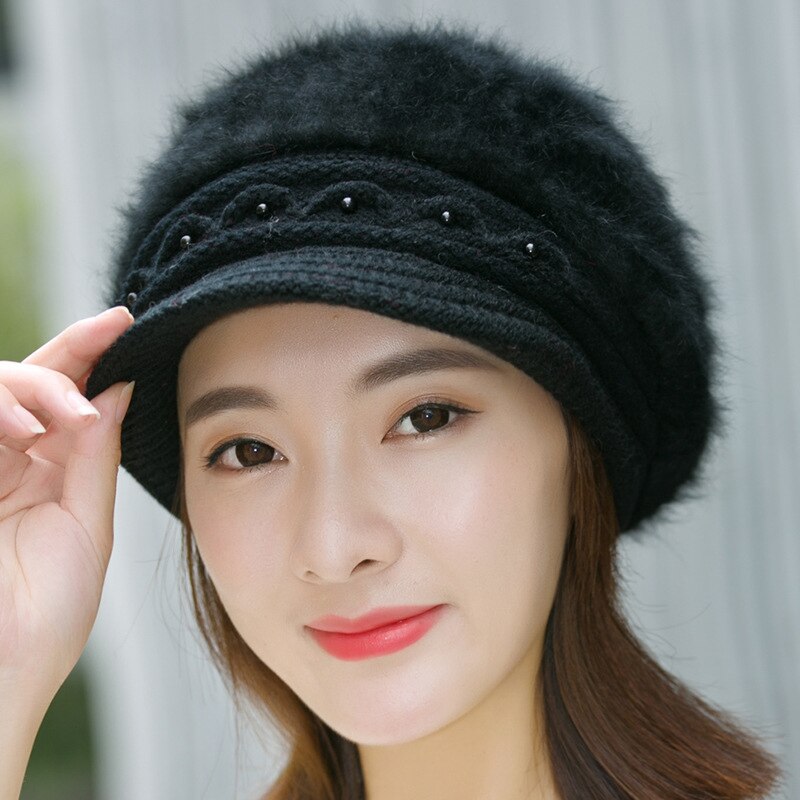 Gorro de punto para mujer, gorro cálido de lana, para invierno,: 6