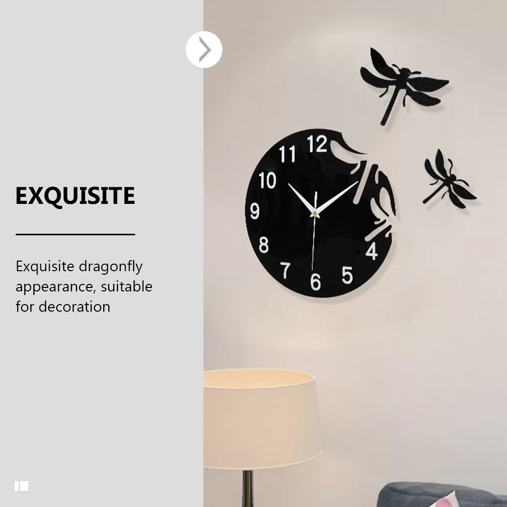 1 Set Acrylic Dragonfly Clock 3D Clock Ornament Art Wall Hanging Clock Living Room Decor