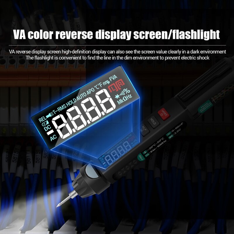 Woltomierz bezdotykowy AC/DC 6000 zlicza True RMS multimetr faza NCV odporność pojemność temperatura z latarką