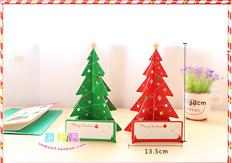 2 pcs Stereo handmade paper-cut engraving blessing cards Christmas tree Christmas Halloween Thanksgiving cards with envelop