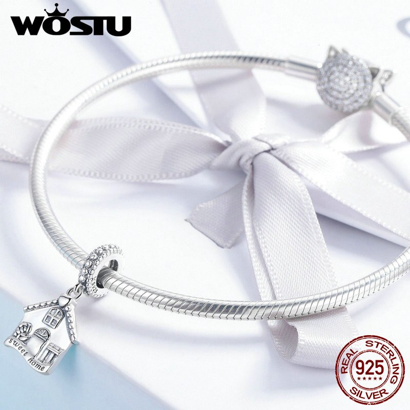 WOSTU Real 925 Sterling Silver Sweet Home Famliy Dangle Charms fit Original Brand DIY Bracelet Necklace Jewelry CQC913