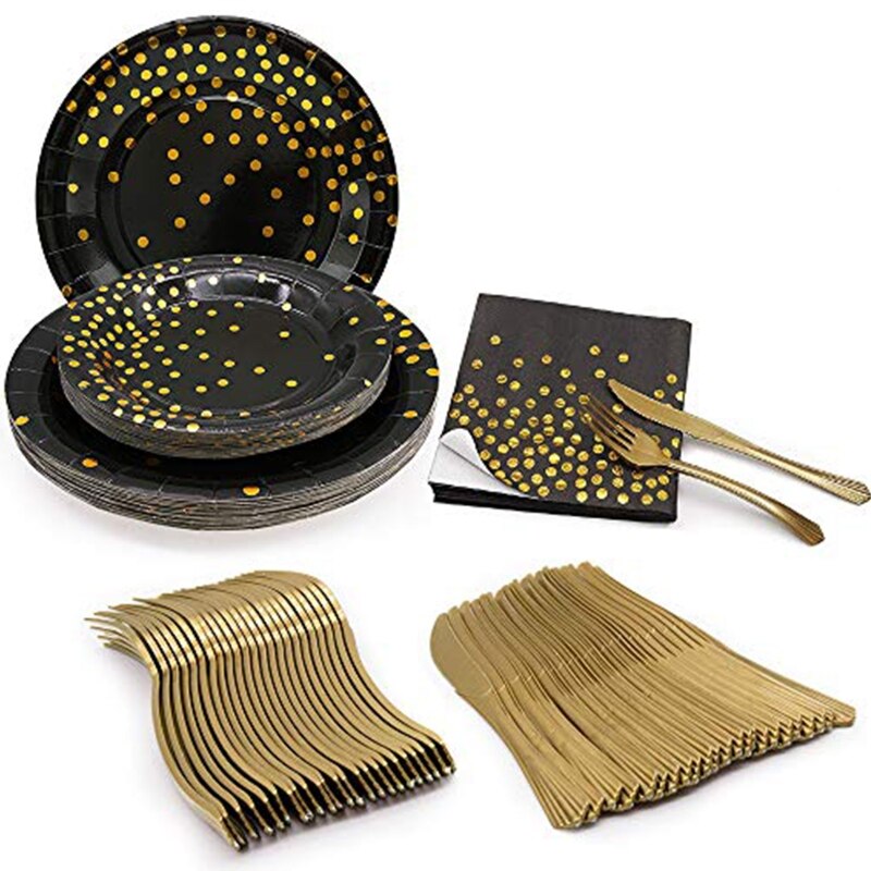 120 Stuks Wegwerp Servies Set Servies Feestartikelen 24 Gasten Diner Plaat: Black