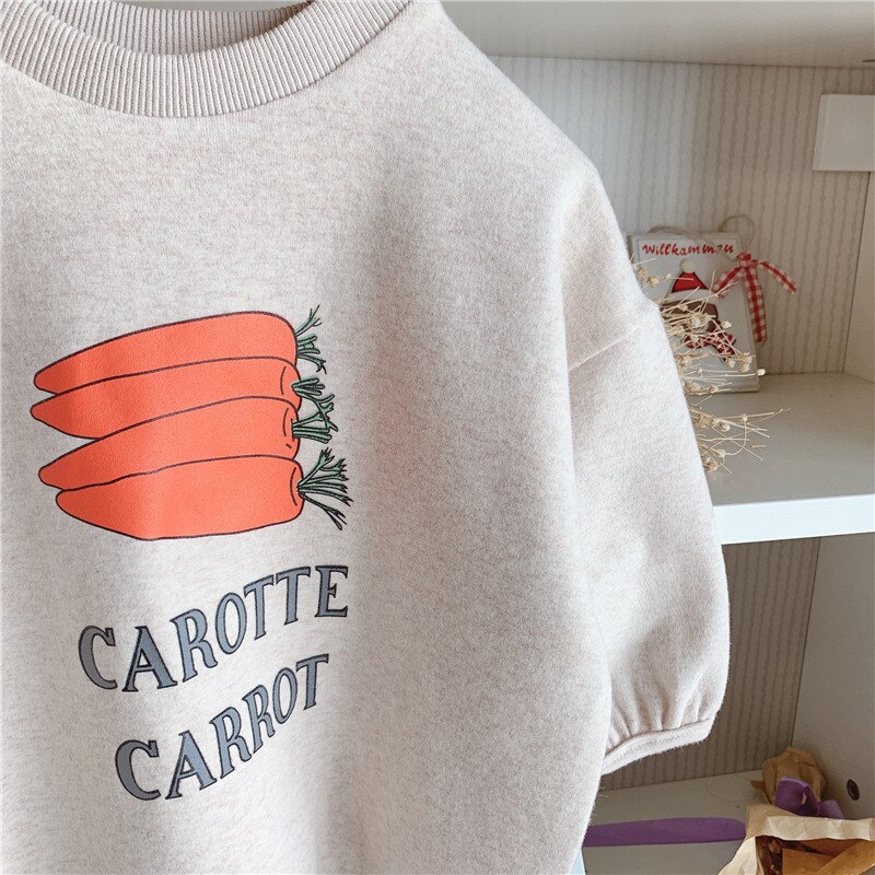 2020 del nuovo Bambino di Autunno Delle Ragazze di Modo Felpe Carota Stampa Vestiti di Cotone per I Bambini Bambino A Maniche Lunghe Della MAGLIETTA Delle Ragazze Pullover