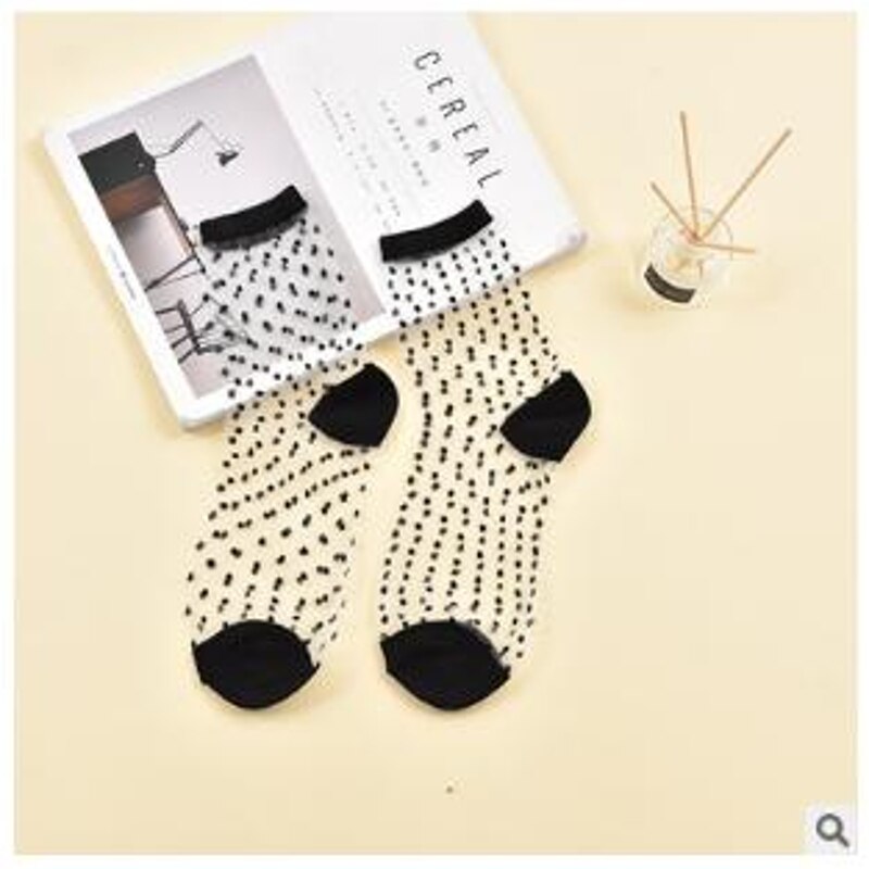 Spring Lace Transparent Crystal Lady Socks 10 Colors Comfy Sheer Silk Ankle Socks MOU QX2D: BK5