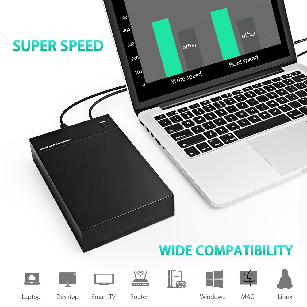 396U3 External Hard Drive Enclosure 3.5 Inch USB 3.0 to SATA III Lay Flat Hard Drive Docking Station for 2.5 3.5 inch HDD SSD