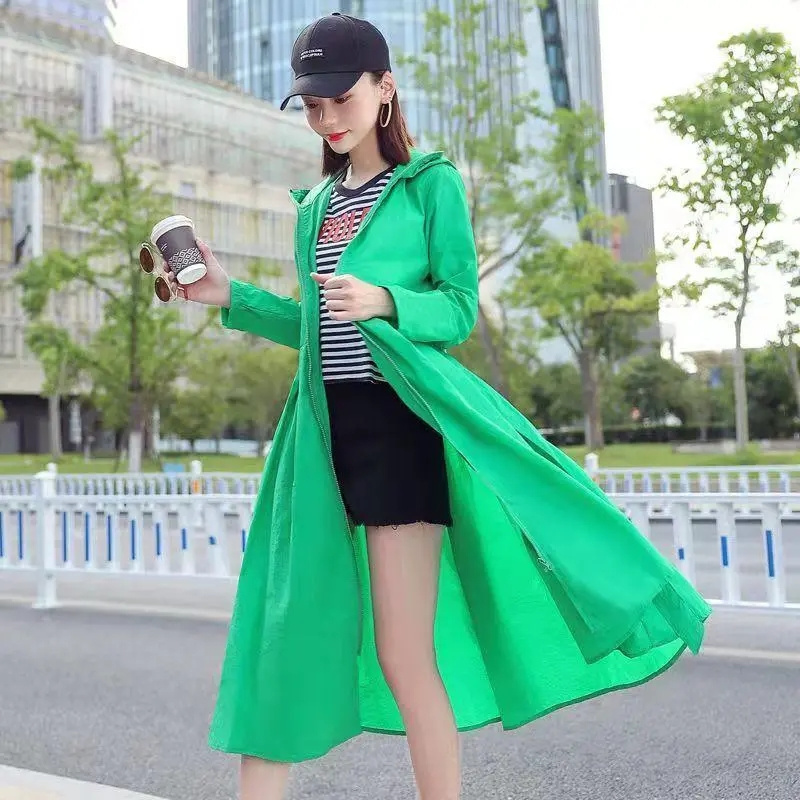 Verano 2025, nueva ropa de protección solar UV, abrigo, chaqueta larga de protección solar para mujer, prendas de vestir de coreana para mujer, abrigo de Joker con capucha: XXL / Gris oscuro