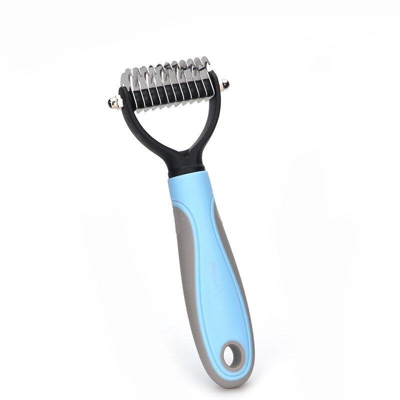 Pet Hair Removal Comb Dog Cat Detangler Fur Trimming Dematting Deshedding Brush Grooming Tool for Matted Long Hair Pet Grooming: S / Blue