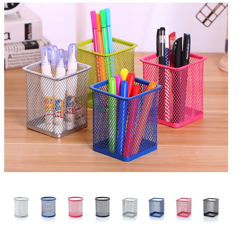 Firkantet mesh desktop organizer penneholder robust blyantkop pen organizer brush pot blyantholder