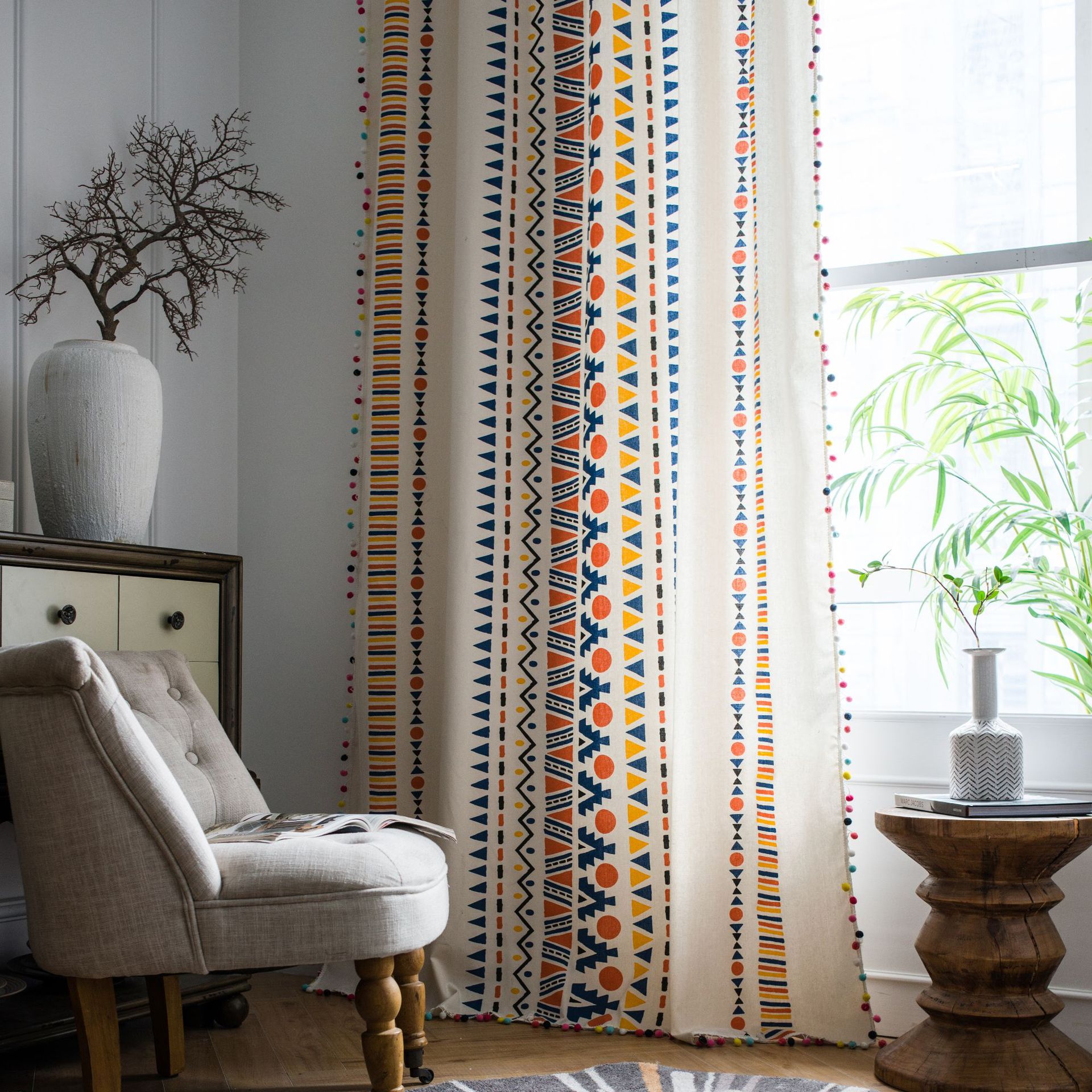 Bohemien gordijnen voor woonkamer slaapkamer katoenen linnen gordijn met pompon amerikaanse gordijnen geometrische raamdecoratie jaloezieën
