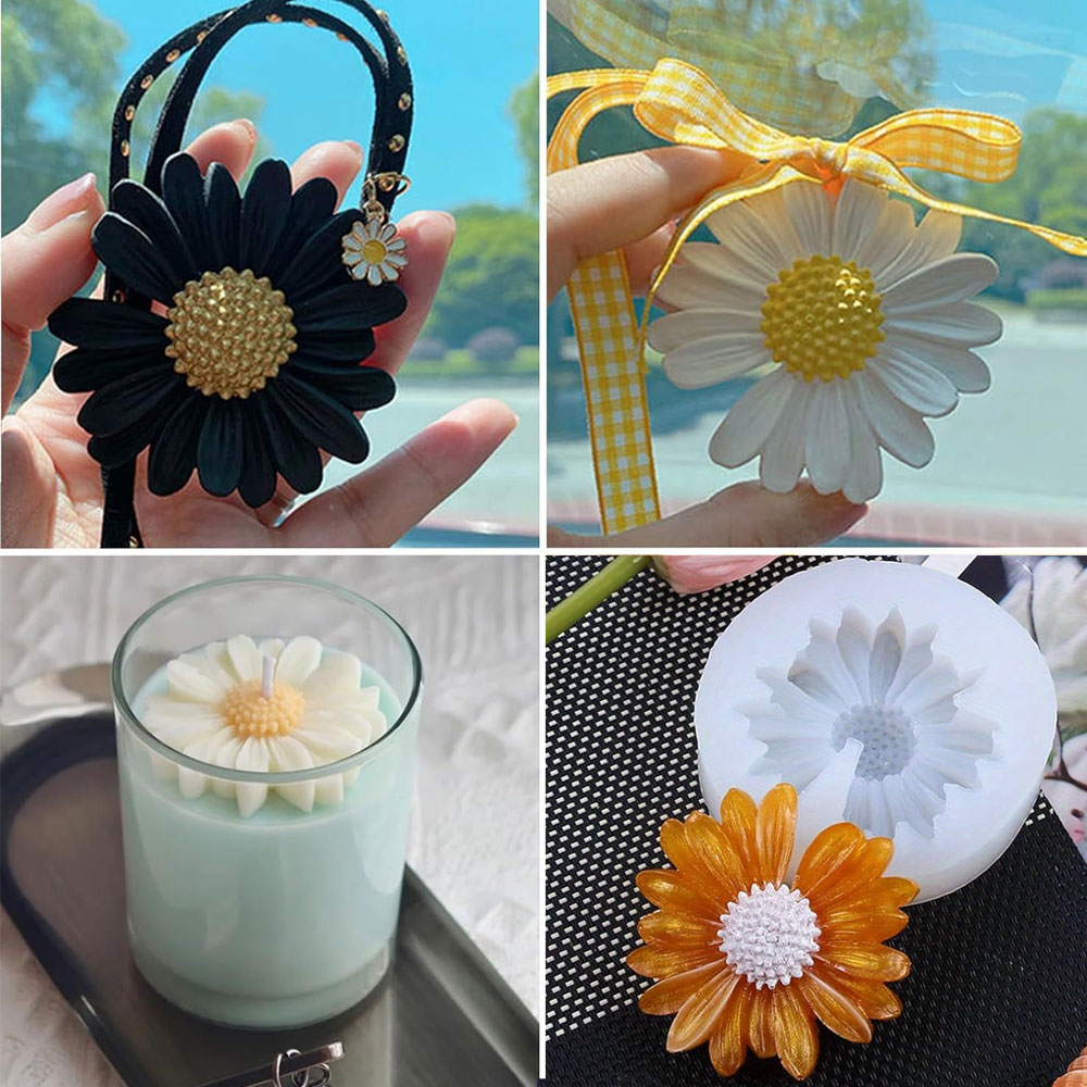 Molde de vela perfumada de silicona con forma de Margarita, vela de girasol, molde artesanal de resina para decoración de coche DIY, de pegamento de goteo de crisantemo hechos a mano