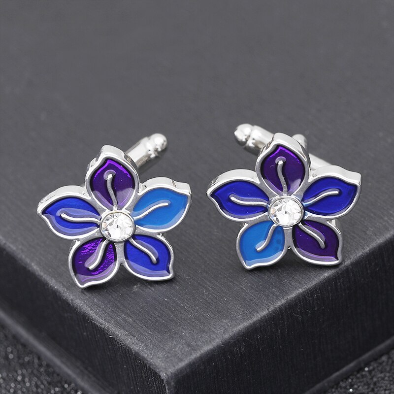 Boutons de manchette à fleurs pour hommes et femmes d&#39;affaires, boutons de manchette en cristal violet vif