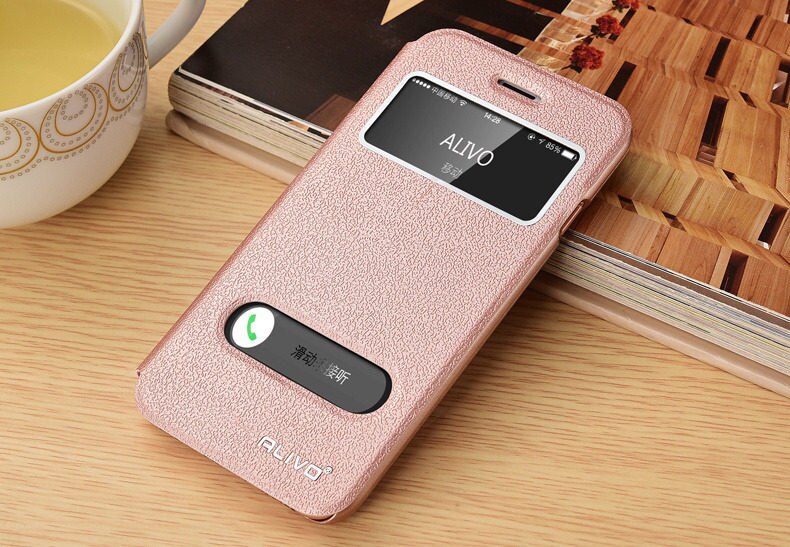 for iphone 6 plus case,Business View Window PU Leather Smart Case For iphone 6 6s plus Flip Cover ALIVO Brand #04011: for iphone 6 / pink