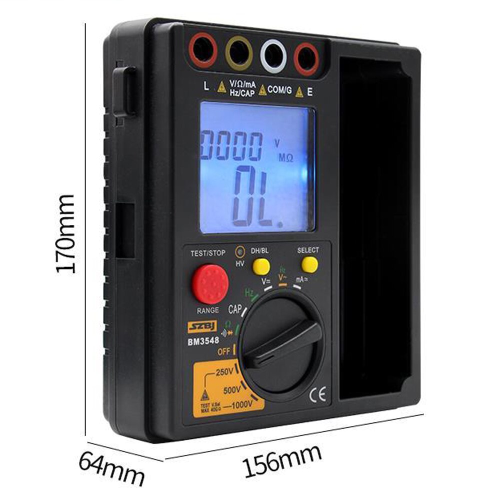 Bm3548 1000v modstandsmåler 2 in 1 digital isolationsmodstandstestmåler digitalt multimeter megohmmeter megger ohm tester