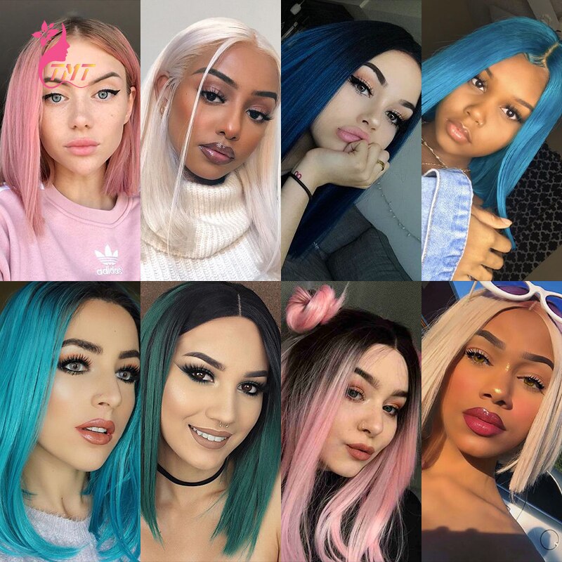 Short Synthetic Wigs Bob Middle Part Lace Front Wig Heat Resistant Straight Hair Natural Looking for Black Woman