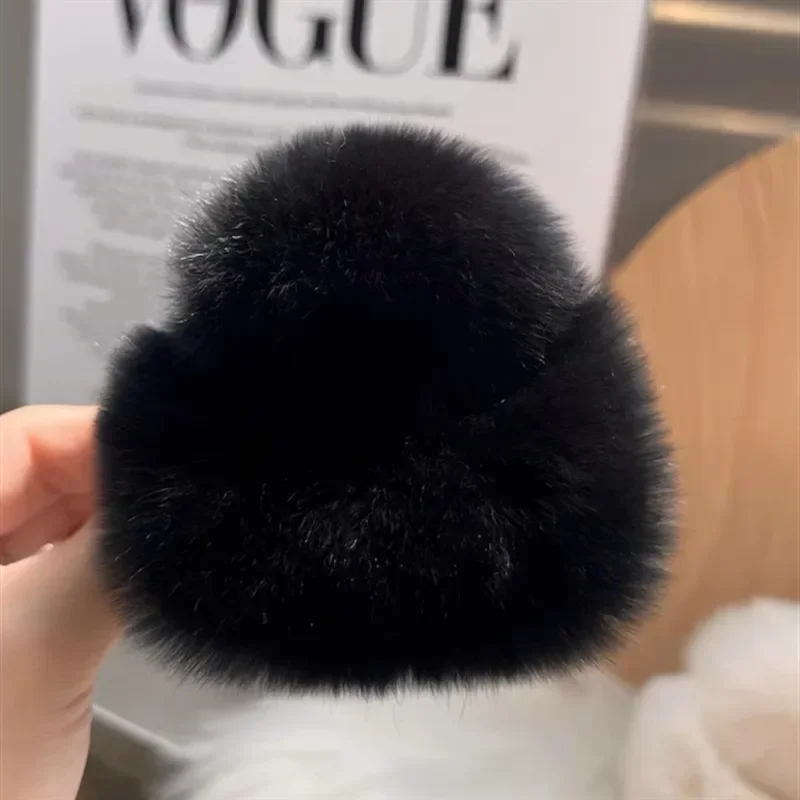 DuoShang automne et hiver loutre fourrure de lapin griffe de cheveux grand carré en peluche pinces à cheveux doux crabe pinces à cheveux femmes accessoires de cheveux: Black