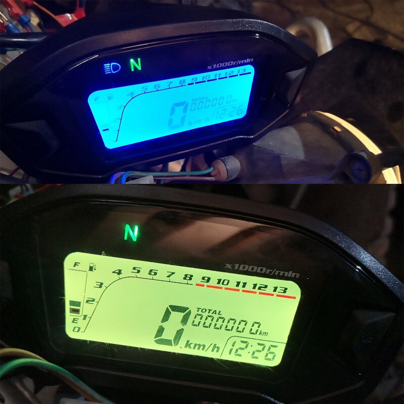 7 Backlight LCD Digital Motorcycle 0-199km/h MPH Speedometer Odometer Time Fuel Level for 2 4 Cylinders 11000RPM Universal