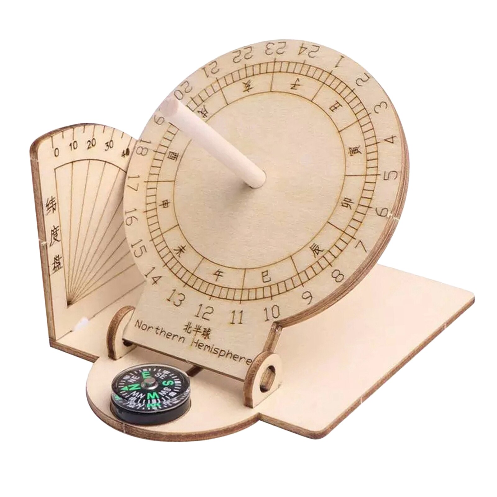 Equatorial Sundial Clock Child Wood Scientific Model Desktop Compass Gnomon