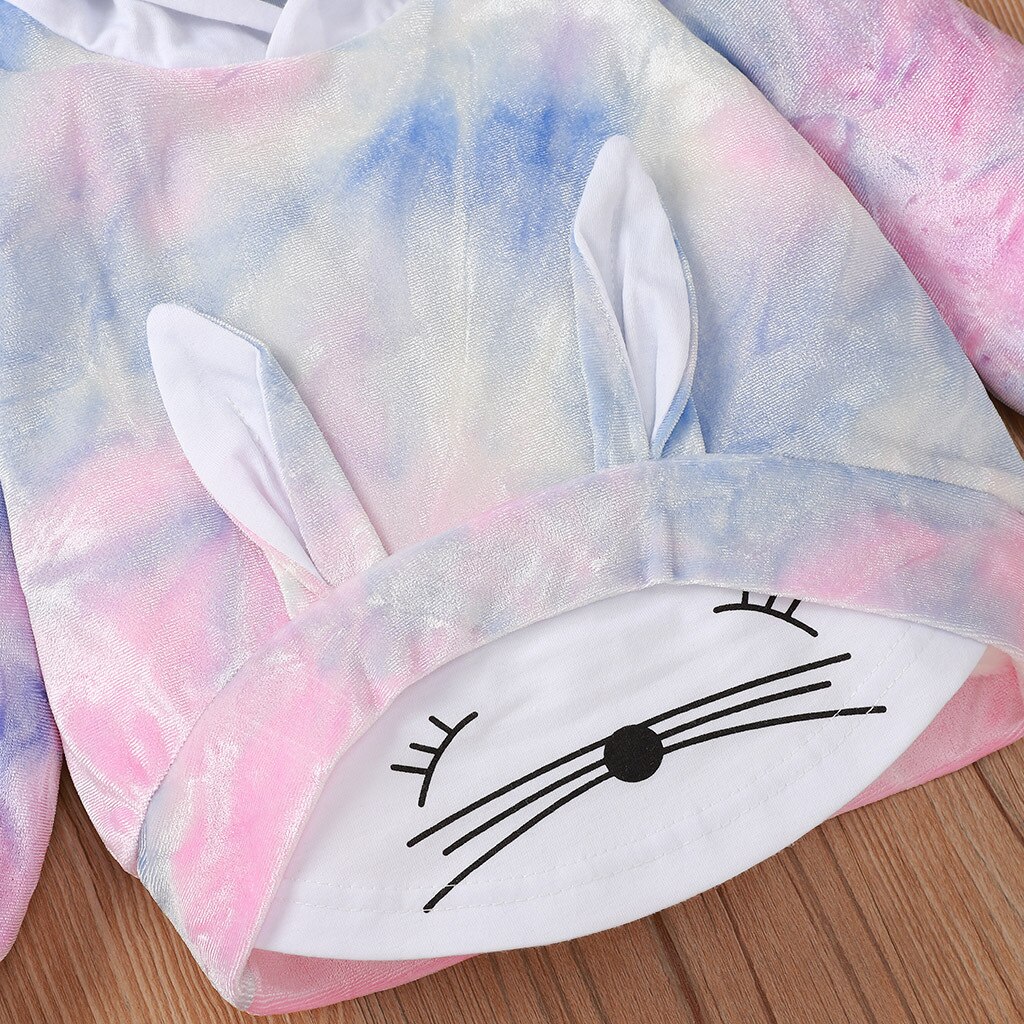 Infant Baby Girls Boys Spring Full Sleeve Tie-dyed Tops Outwear Hooded Patchwork Animals T-shirts 3-24M