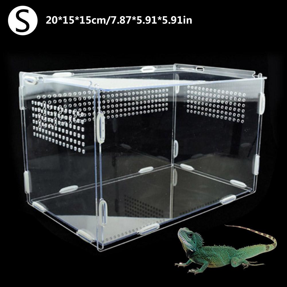 Stor akryl terrarium krybdyr kasse holdbar gennemsigtig kæledyr forsyninger til koldblodede dyr krybdyr kæledyr insekt hjem dekoration: 20 x 15 x 15cm