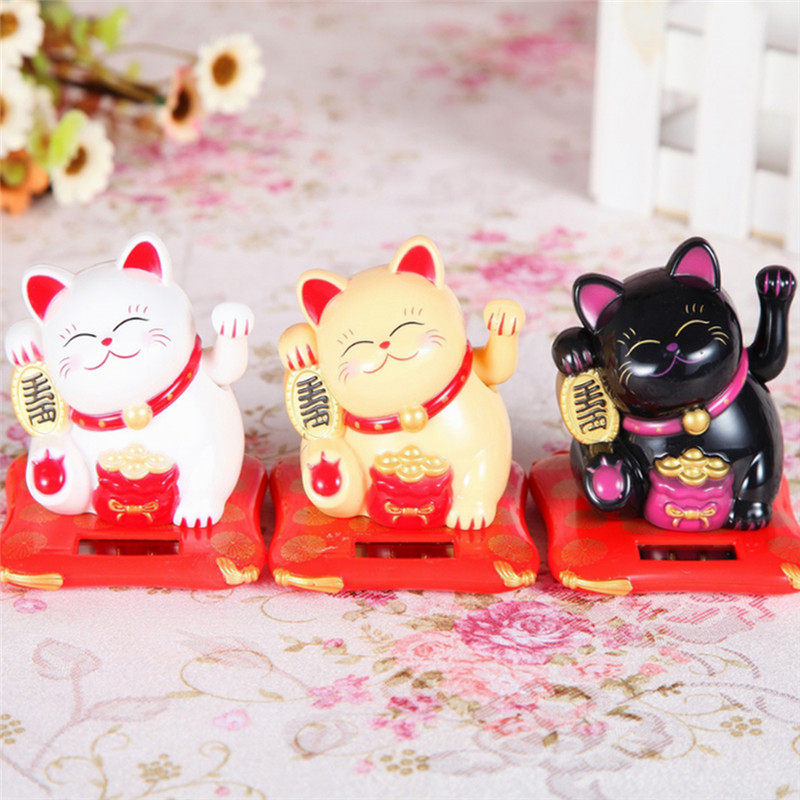 1 pcs Chinese Lucky Wealth Gold Cute Cat Solar Powered Welcoming Fortune Cat Lucky For Home Car Hotel Restaurant Decor Craft
