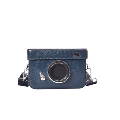 Kvinder pu læder kamerataske form clutch dame håndtaske vintage crossbody skuldertasker dame casual mini messenger taske: Blå