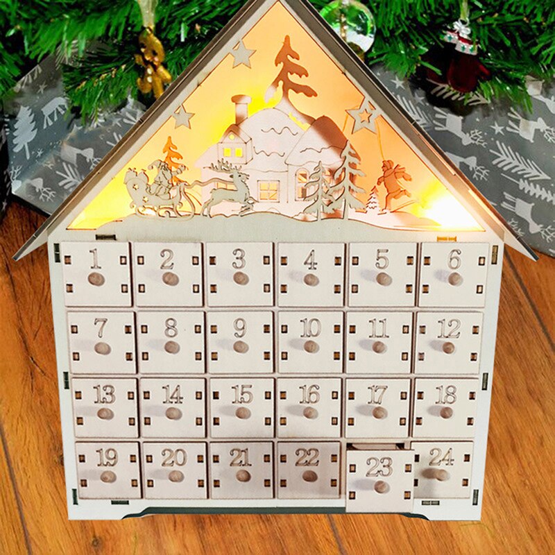 Countdown Christmas Party Decor Christmas DIY Wooden Countdown Advent Calendar With LED light Ornament Decor