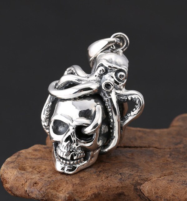 925 Sterling Silver octopus skull pendant charm decorate necklace bracelet keyring... jewelry A2897