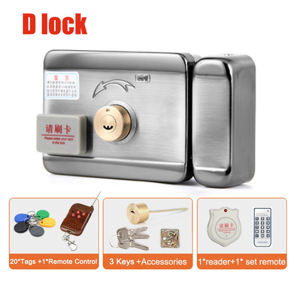 DC12V Electric RIM Lock for Metal Door Gate Electric Door Lock Opener 125KHZ RFID Card Lock Keyless Lock Electric Release: D 20Tag RC