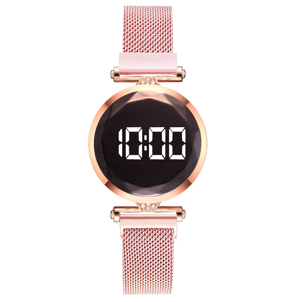 Mesh band led digitaal elektronisch horloge dames quartz polshorloge sieraden band horloge analoog polshorloge: Roze