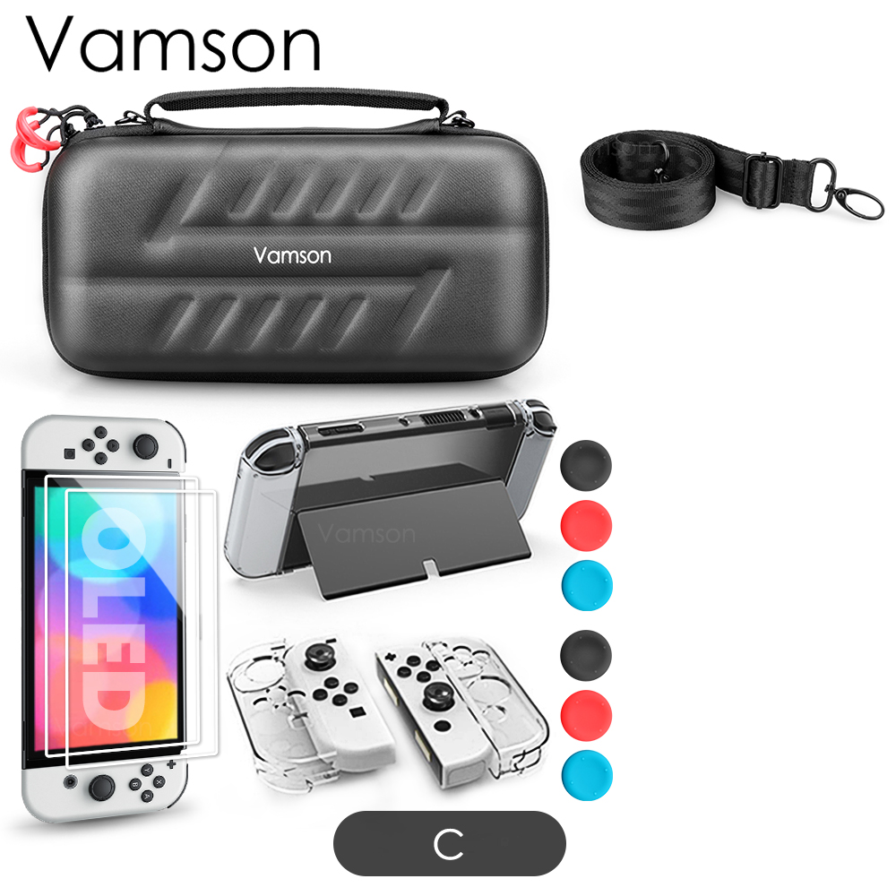 Vamson Waterdichte Draagtas Pu Voor Nintendo Switch Oled Reizen Beschermhoes Opslag Draagtas Accessoires Kit: C
