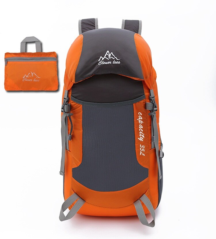 Waterproof Portable Rucksack 35L Lightweight Foldable Backpack Outdoor Large Nylon Pack for Camping Traveling Hiking: Orange