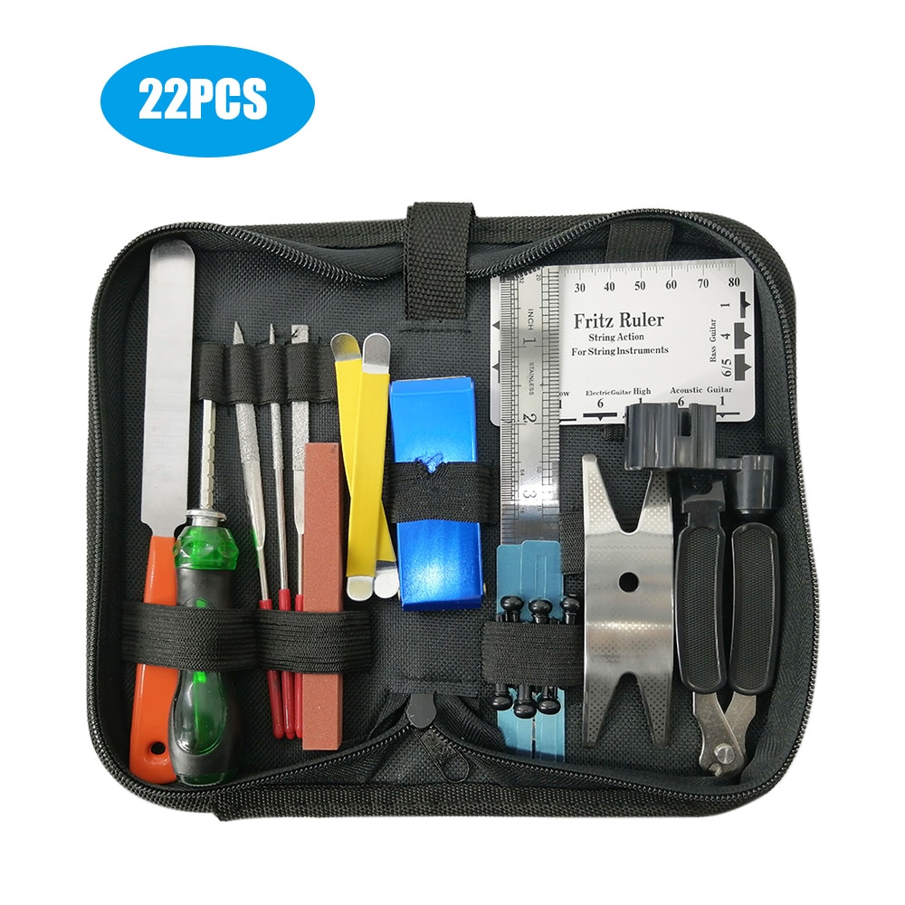 22PCS Repairing Maintenance Tools Guitar Tool Kit String Organizer String Action Ruler Gauge Measuring Tool Hex Wrench Set