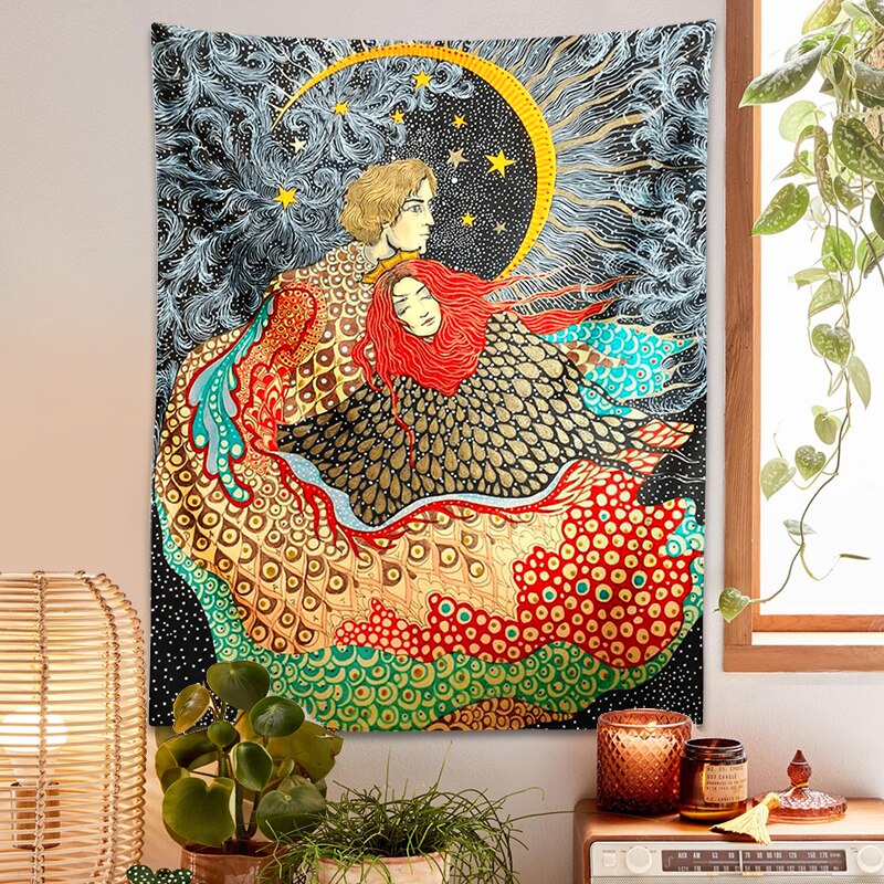 Tapisserie murale psychédélique pour filles, tapis floral céleste, tapis hippicopter Eye, décor de dortoir, tapis ciel étoilé: Vert fluo