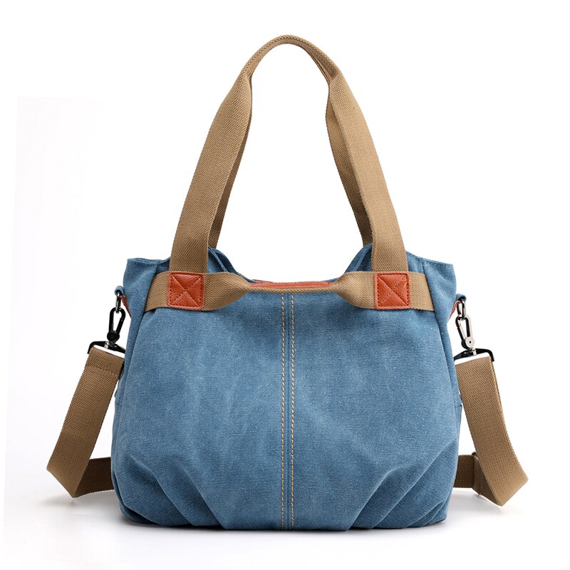 Canvas Hobos Bag Women Handbags Female Large Capacity Leisure Shoulder Bags for Travel Weekend Outdoor Bolsas Colors: Sky Blue