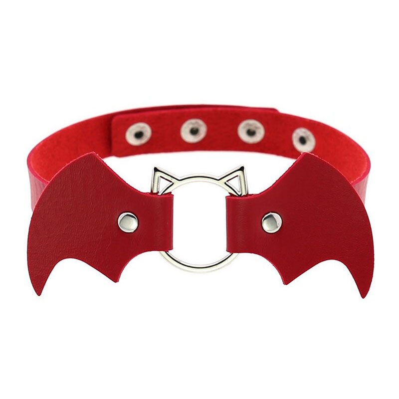 1 Pc PU Leather Choker Gothic Necklace Chain Jewely Accessories Punk Bat Collar Choker Women Necklace Sitaicery Kit: red