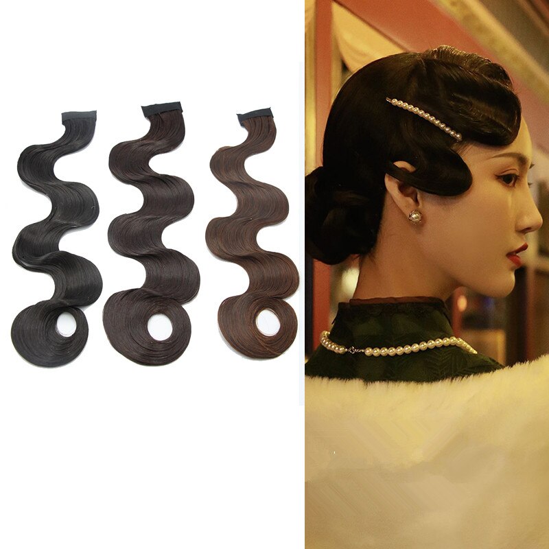 Flequillo de pelo de onda profunda para mujer, negro, marrón, accesorios para el cabello Vintage, estudio de fotografía