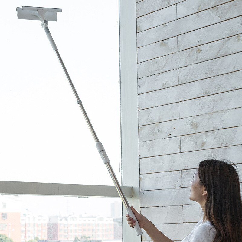 Glass Cleaning Tool with Extension Pole Adjustable Long Handle Window Cleaner with Flexible Head Detachable Window Washing Tool