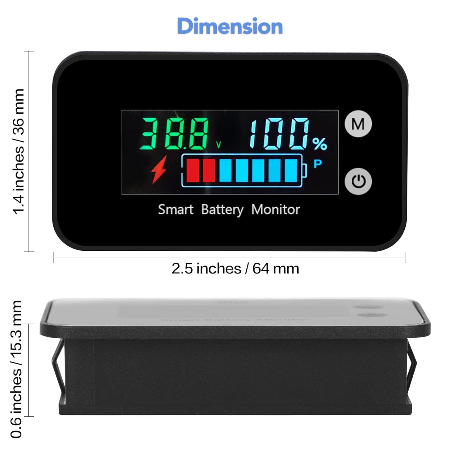 Waterdichte batterijmonitormeter 7-100V auto motorfiets golfkar batterijcapaciteitstester met zoemeralarm en temperatuur: zwart