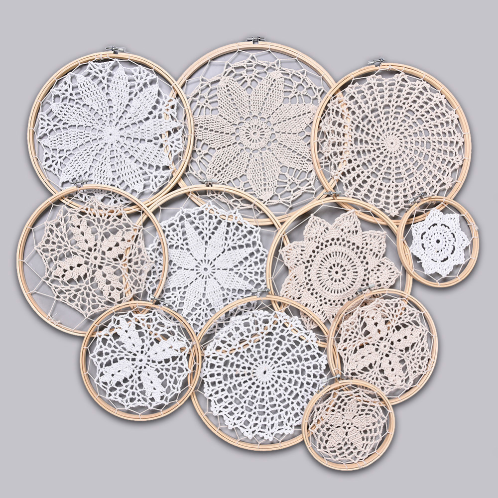 Dream Catcher Set para DIY, grande Doily Lace, fundo do casamento, decoração do quarto, Dreamcatcher anexo, Reve, 1 conjunto