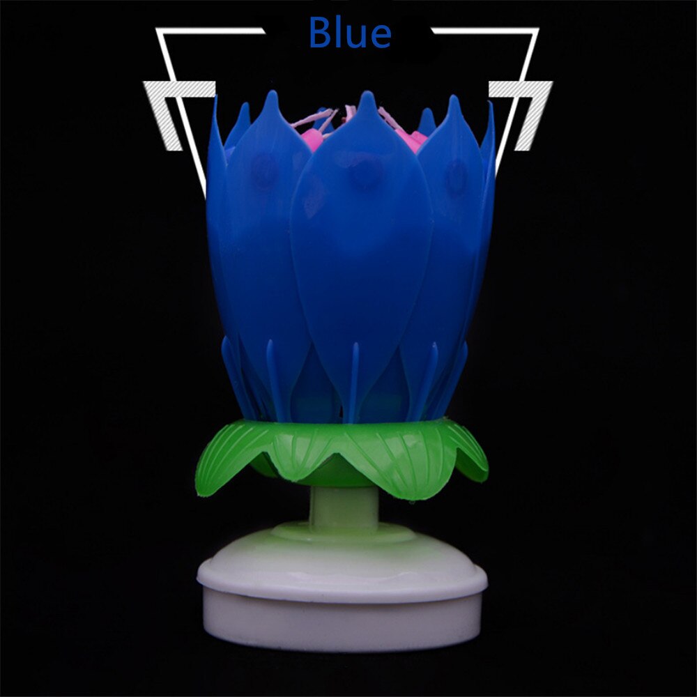 Double Lotus Music Birthday Candle Blossom Rotating Lotus Candle Birthday Cake Candle: Blue