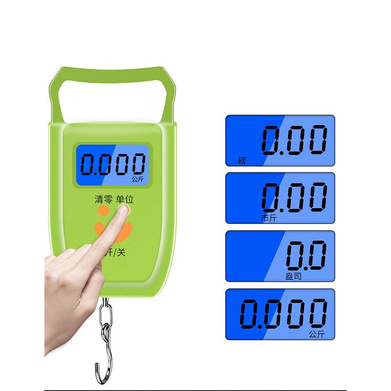 1Pcs LCD Portable Mini Display Weighting Digital Fishing Scale Travel Luggage Scale Electronic Hook: green