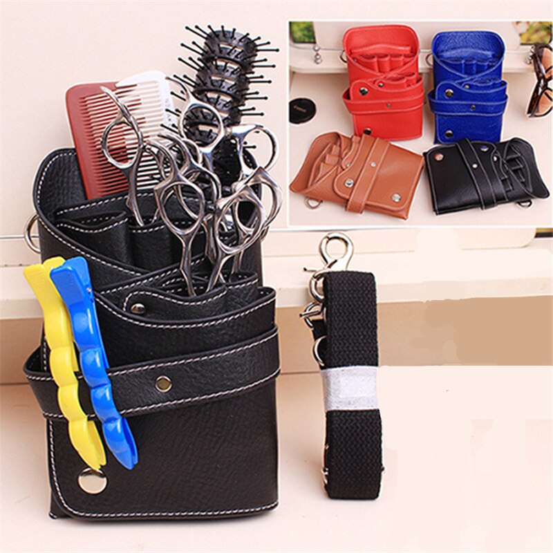 PU Leder Niet Haar Scissor Tasche Clips Tasche Friseur Barber Schere Holster Pouch Inhaber Fall mit Taille Schulter Gürtel