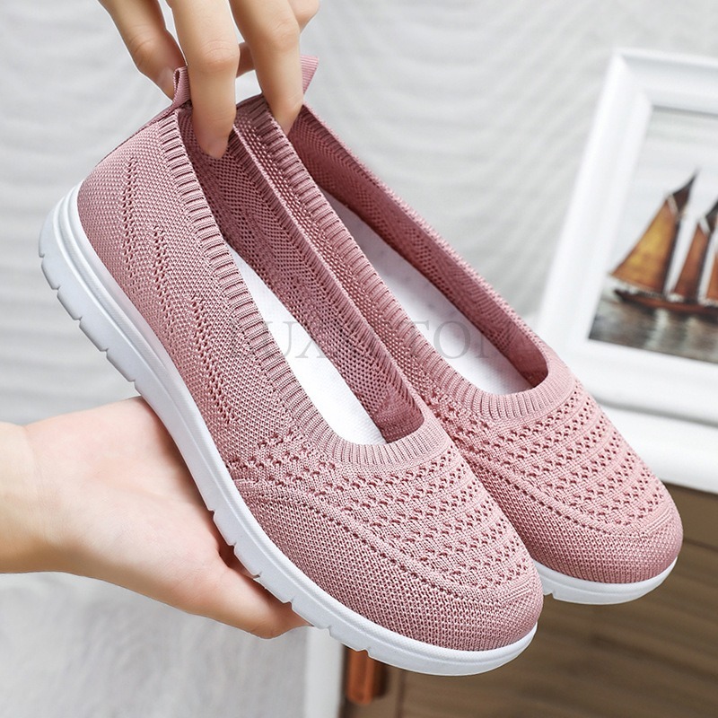 Women's Slip On Solid Color Shoes Summer Mesh Breathable Casual Shoes Walking Non Slip Platform Sandals Flats Loafers