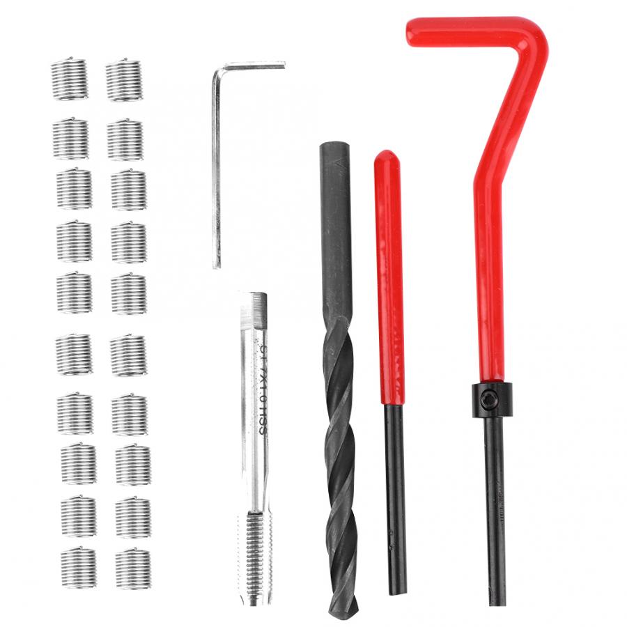 25Pcs Thread Repair Kit Stainless Steel M7 x 1 Twisted Drill Spanner Wrench Inserts Drill Tap Insertion Tool