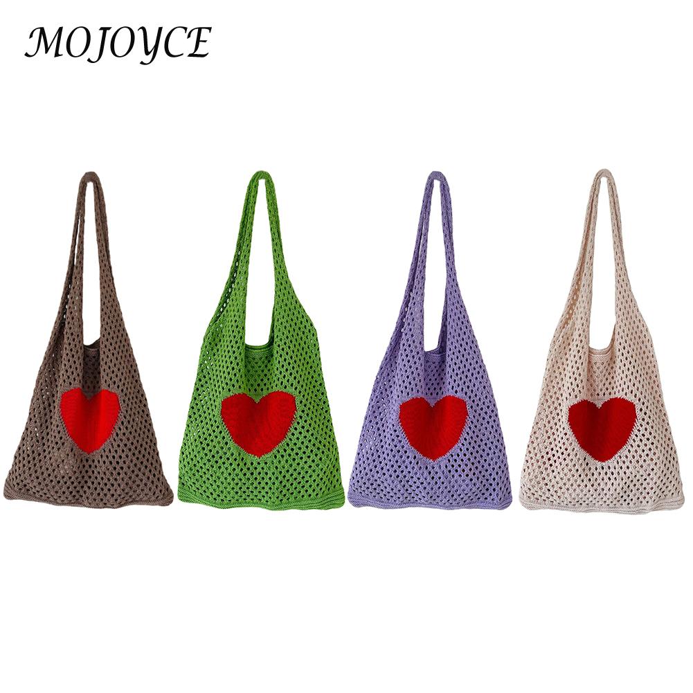 Frauen Gestrickte Schulter Tasche lässig Strand Gittergewebe Hohl gewebte Tote Handtasche Häkeln Tasche Kupplung für Frauen